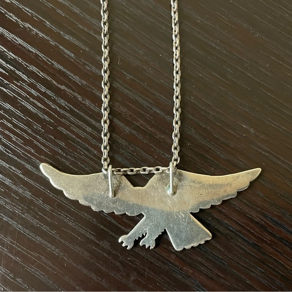 Vintage Silver Turquoise Coral Eagle Necklace - Picture 2 of 10